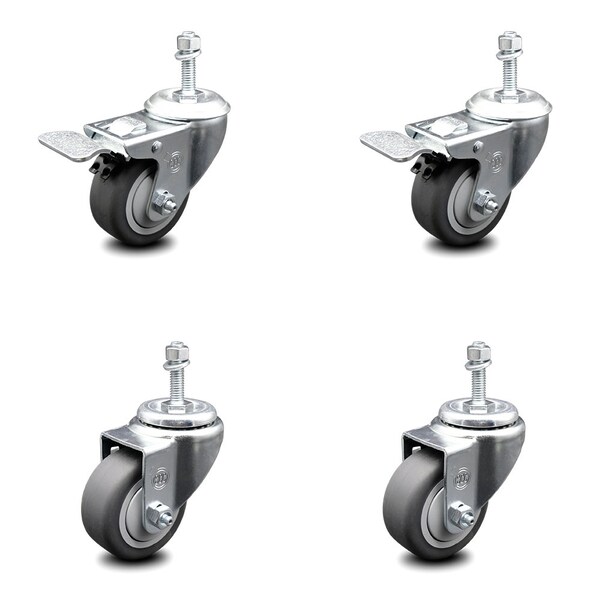 Service Caster 3.5 Inch Thermoplastic Rubber Swivel 3/8 Inch Stem Caster Total Lock Brake, 2PK SCC-TSTTL20S3514-TPRB-381615-2-S-2 - main